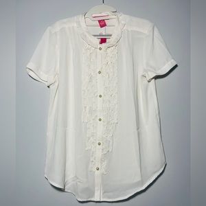 $$SOLD$$ Sheer Ruffled Blouse Eggshell White Size Medium NWT